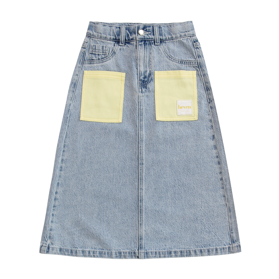 Denim Utility Pocket Midi Skirt Yellow.