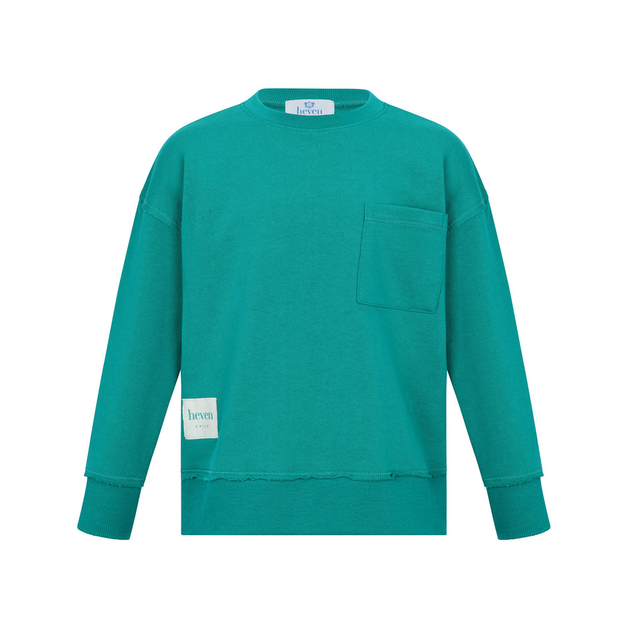 Teal sweatshirt with a pocket on a white background