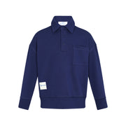Navy blue sweatshirt with brand logo on a white background