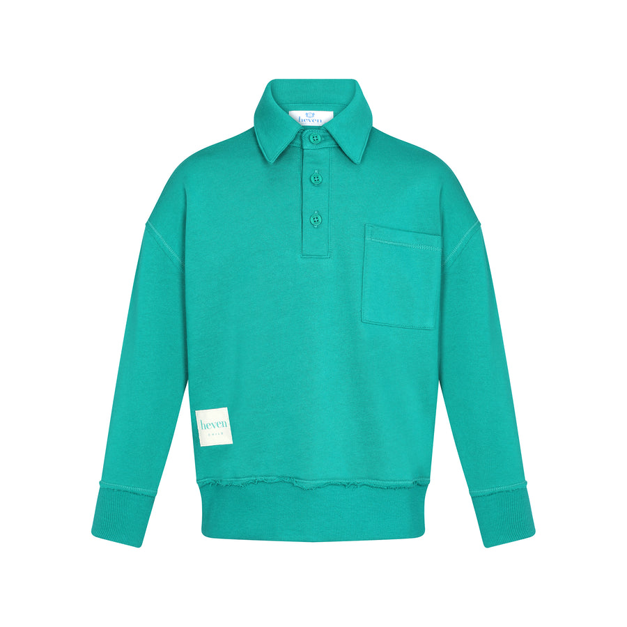 Teal sweatshirt with a collar on a white background