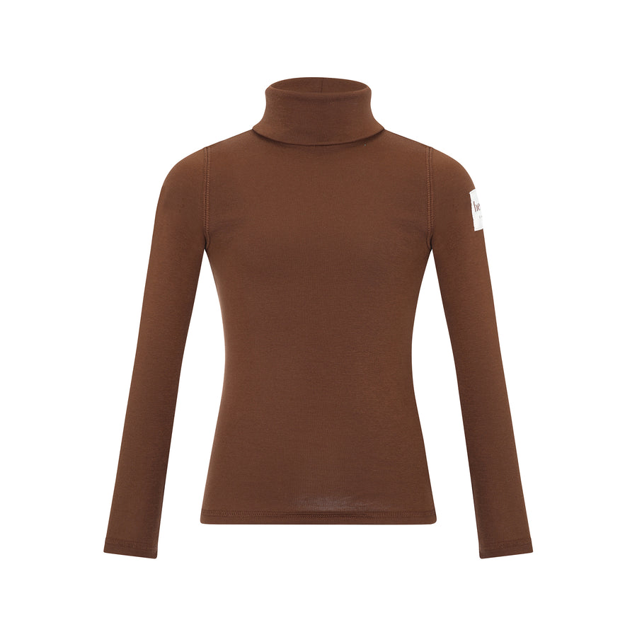 Brown turtleneck sweater on a white background
