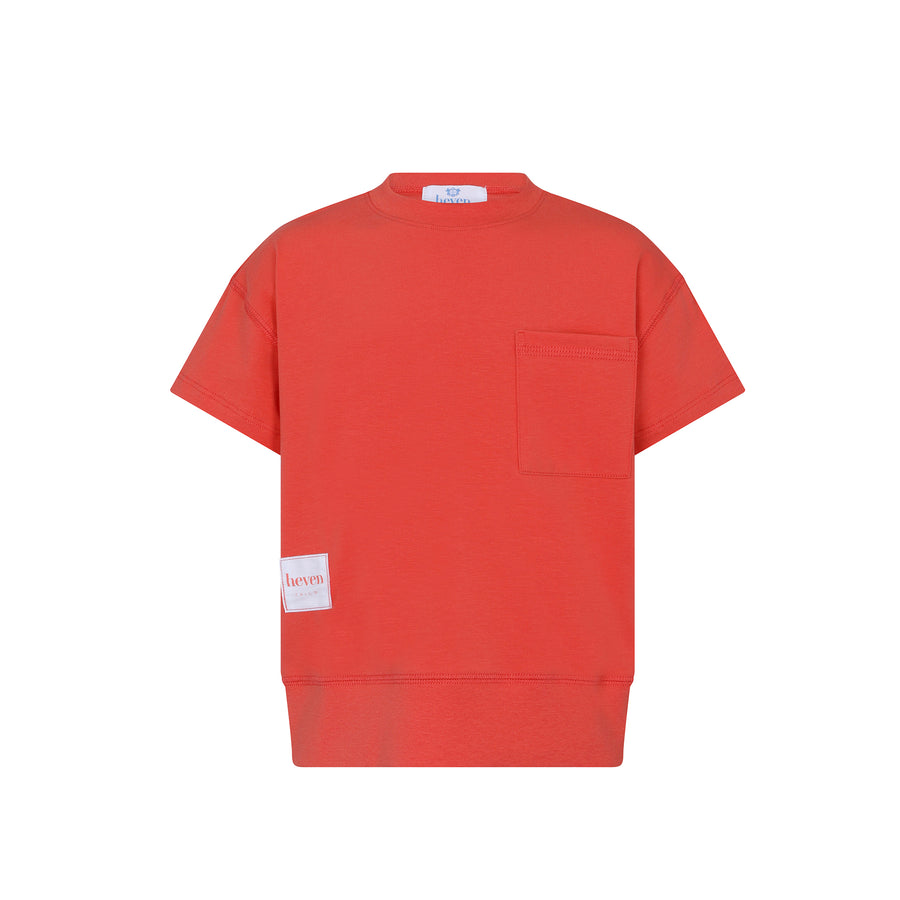 Red t-shirt with a pocket on a white background
