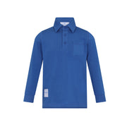 Blue long-sleeve polo shirt on a white background