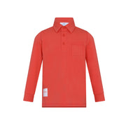 Red long-sleeve polo shirt on a white background