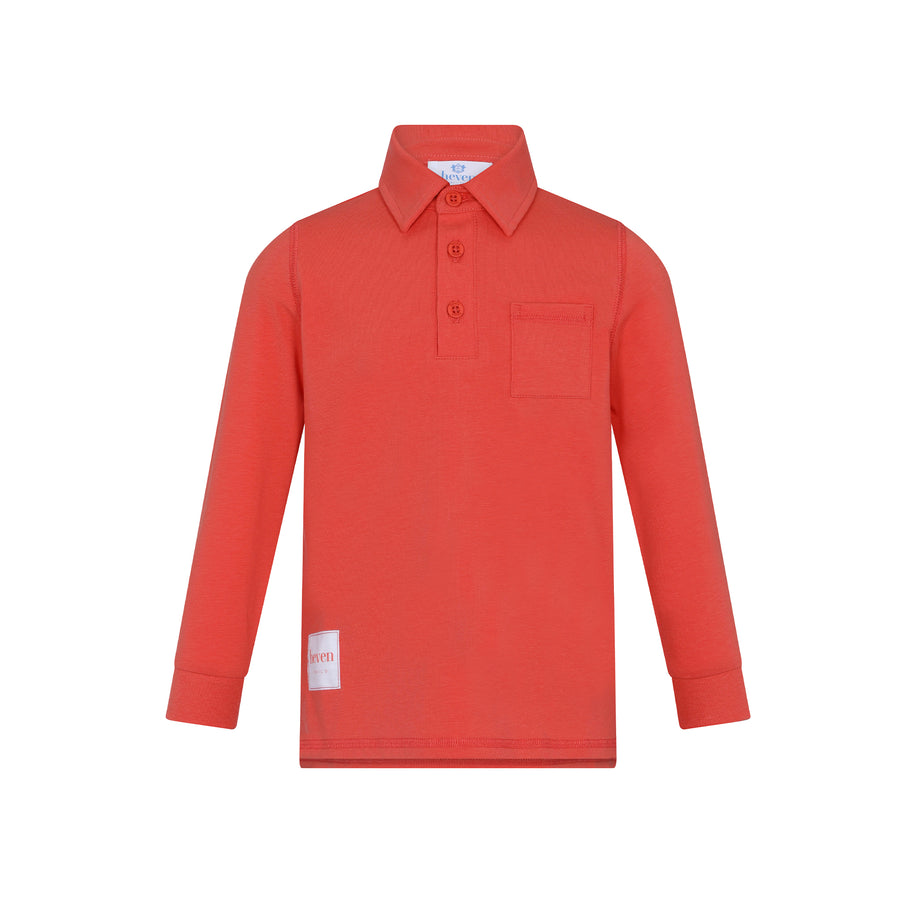 Red long-sleeve polo shirt on a white background
