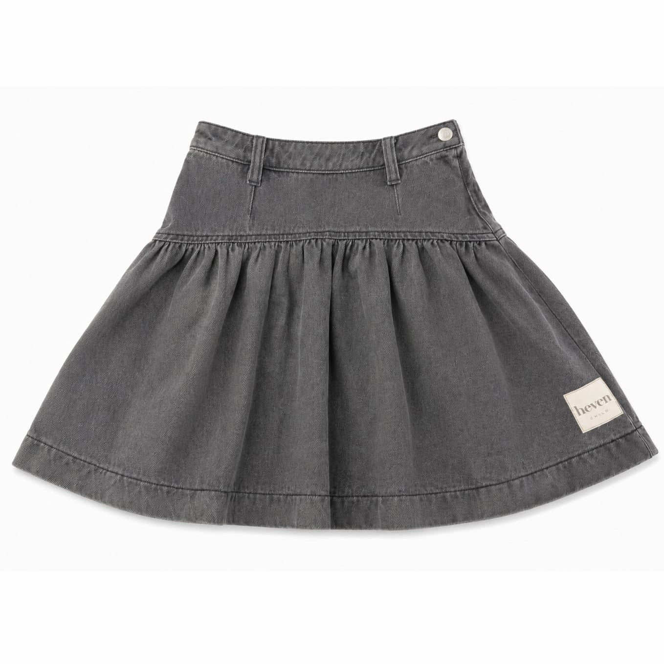 Light grey denim skirt on white background.