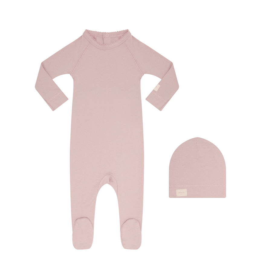pink footsie on white background.