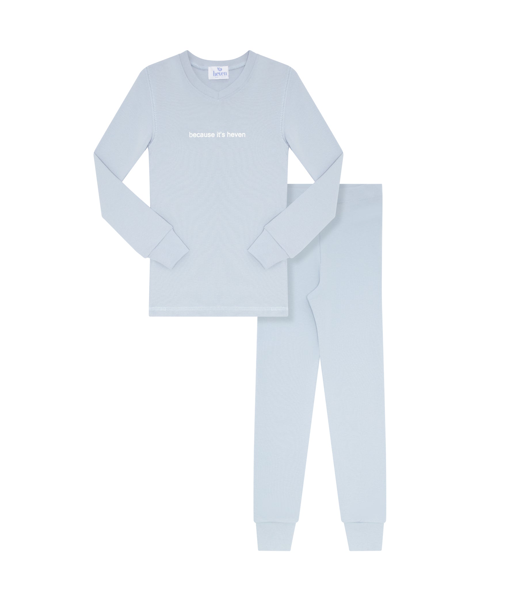 Light blue pajama set with a logo on a white background