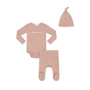3 piece baby set in pink with hat