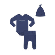 3 piece baby set in royal blue with hat