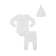 3 piece baby set in white with hat