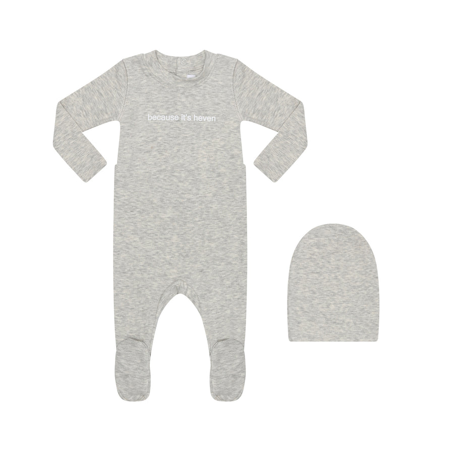 light grey baby stretchy and hat