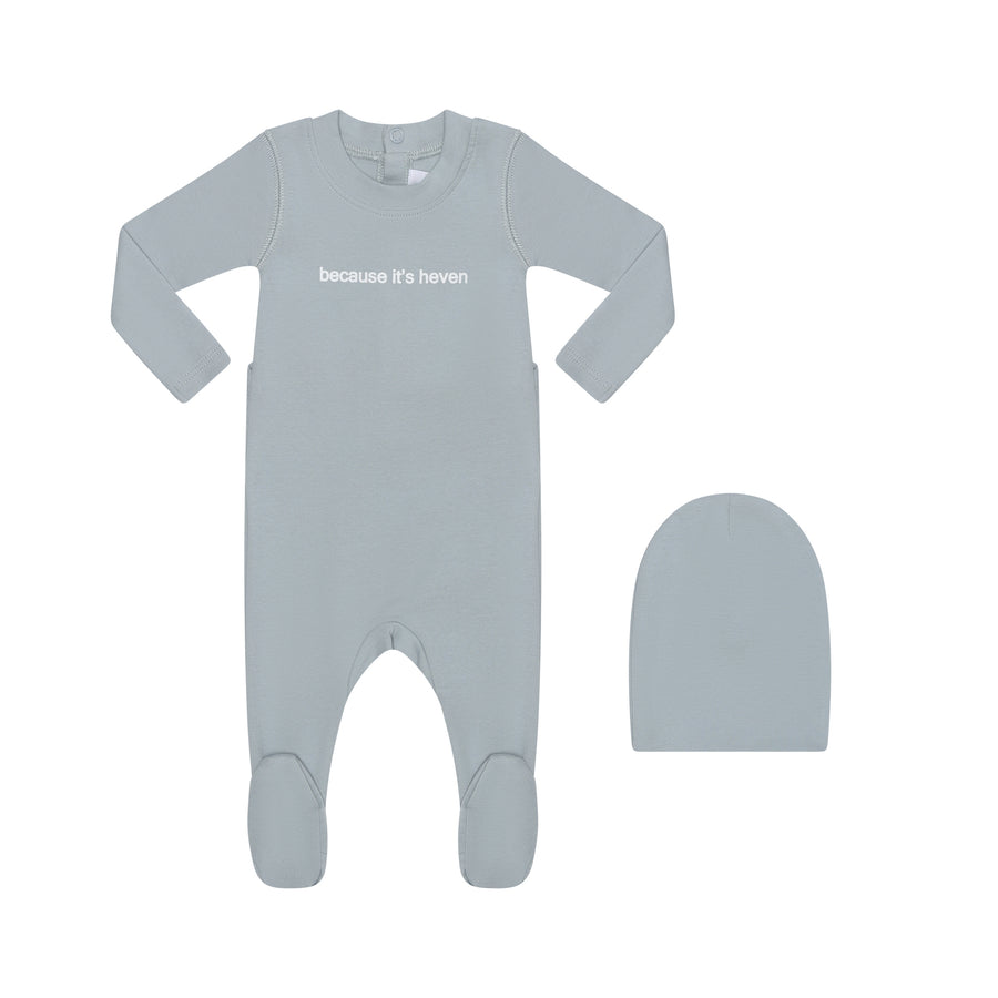 light blue cotton baby stretchy with matching hat