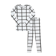 kids Pajama set in bold black and white grid pattern