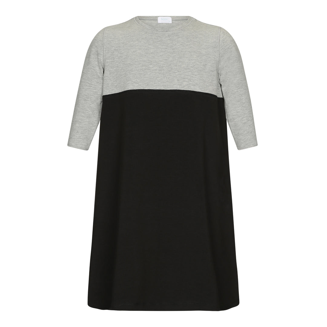 3/4 sleeve girls color block grey and black knee length dress.