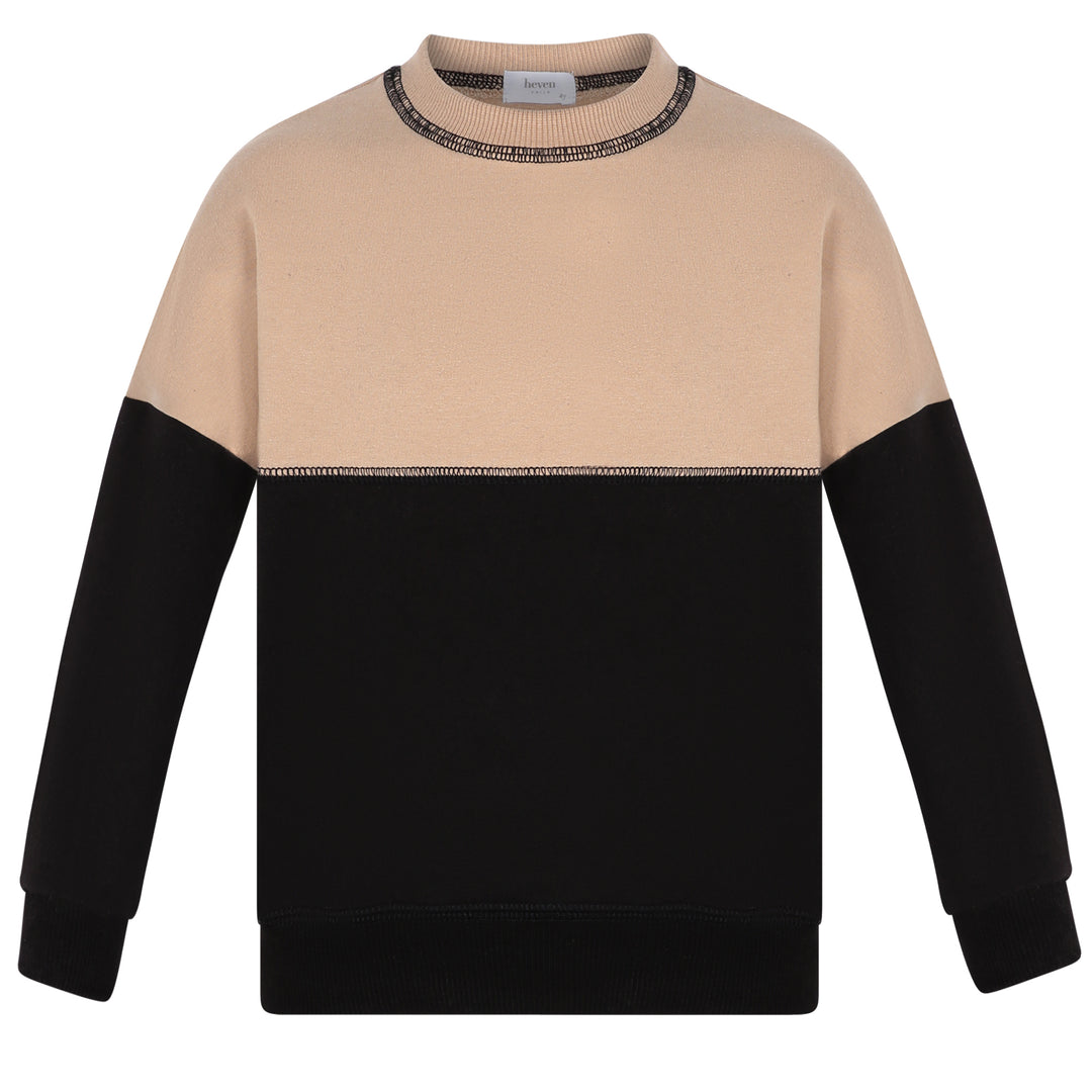 tan and black color block sweatshirt