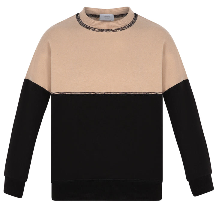 tan and black color block sweatshirt
