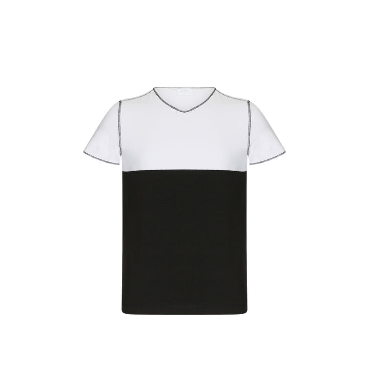 Black and white short sleeve color block boys tee