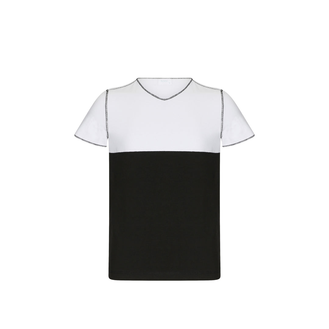 Black and white short sleeve color block boys tee