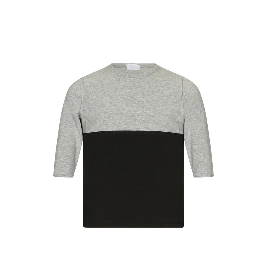 color block girls tee in light grey and black with 3/4 sleeve 