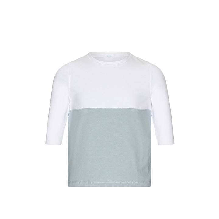white and light blue color block girls 3/4 sleeve tee