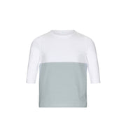 white and light blue color block girls 3/4 sleeve tee