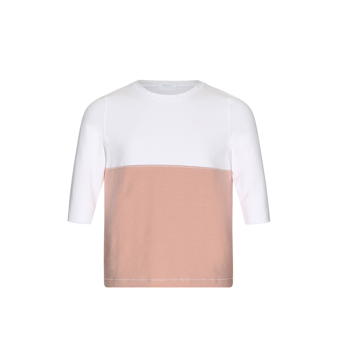 Color block girls tee in white and pink with 3/4 sleeve