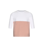 Color block girls tee in white and pink with 3/4 sleeve