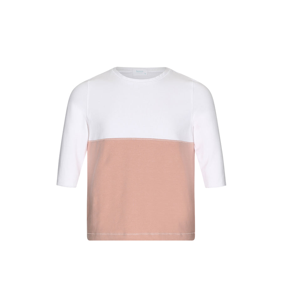 Color block girls tee in white and pink with 3/4 sleeve